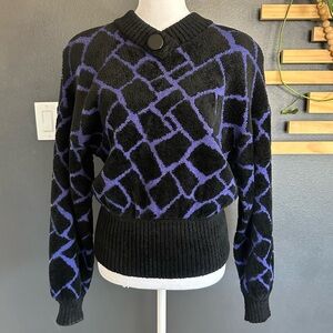 St. John Sport Black & Purple Textured Knit Sweater Petite Small Button Neck